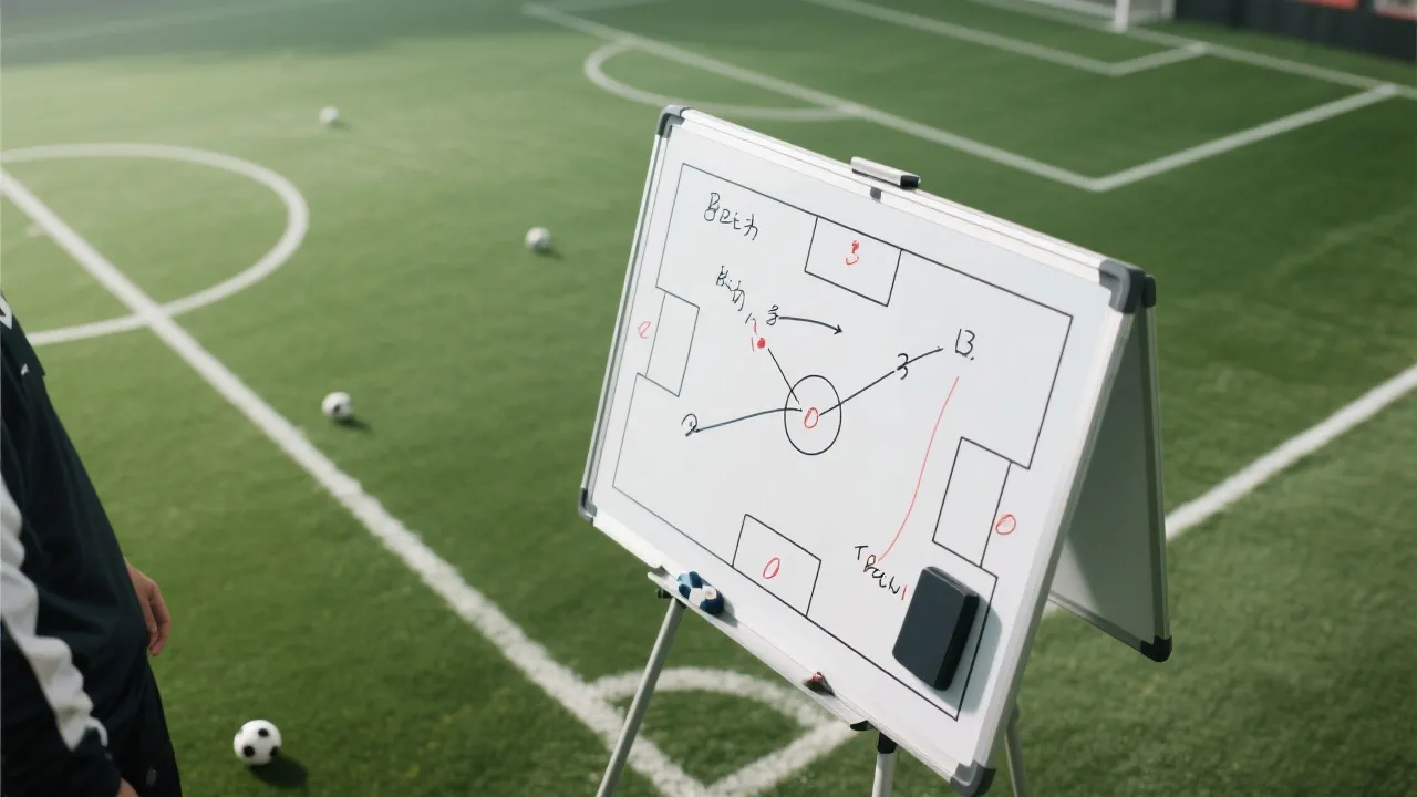 战术板与球场俯视图，展示压迫与出球线路